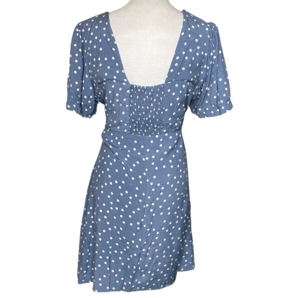 Skies Are Blue Chiffon Polka Dot Milkmaid Dress Ballon Sleeve Ruched Back Sz XL - Picture 3 of 7